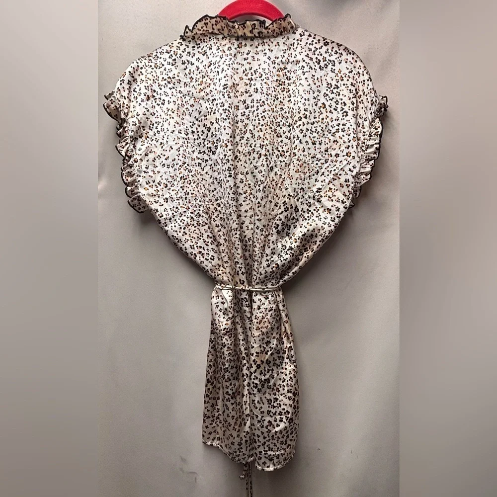 Cinema Exoile Vintage Leopard Print Ruffled Neckline Robe Size XL